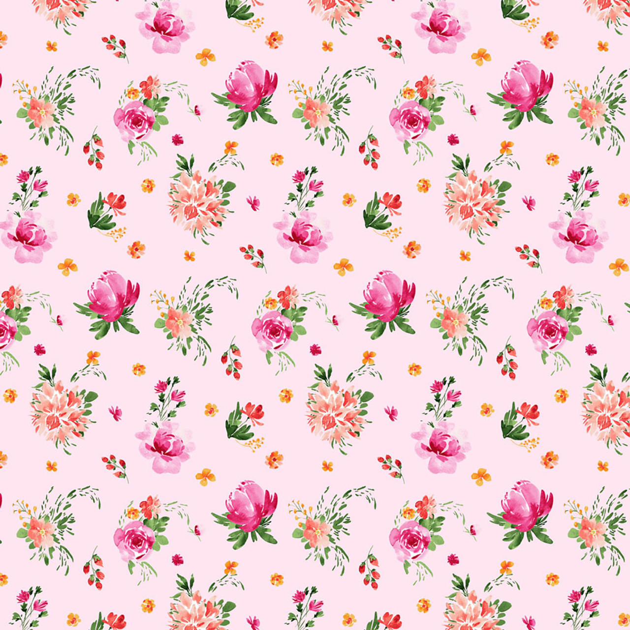 Clothworks Fabrics Flourish Heatherlee Chan Tossed Floral Pink |